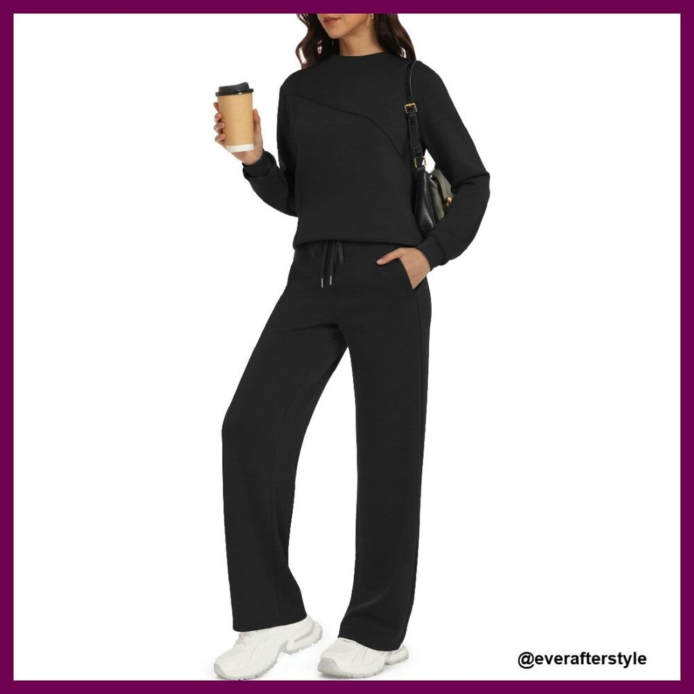 Boat Neck Sweatshirt Wide Leg Sweatpants Lounge Set Minimal Chic Comfortable